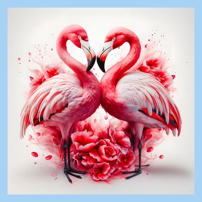 Flamingo Hearts and Flowers