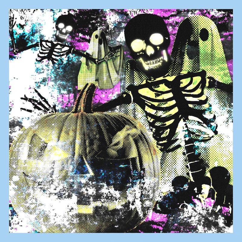 Haunted Pumpkin Skeletons in Neon Forest