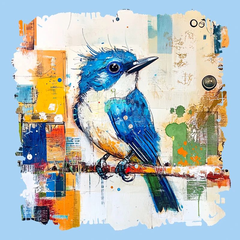 Blauer Vogel im Farbblock-Abstract