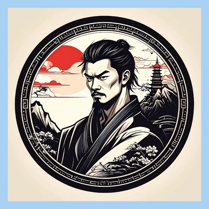 Samurai im Kreisrahmen Sonnenuntergang