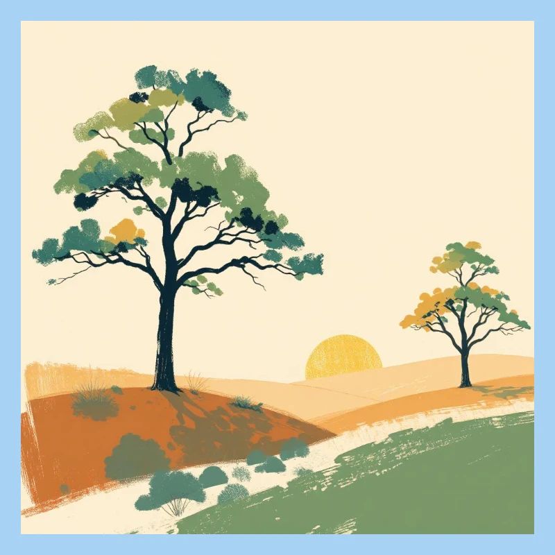 Pastell-Sonnenuntergangsbäume