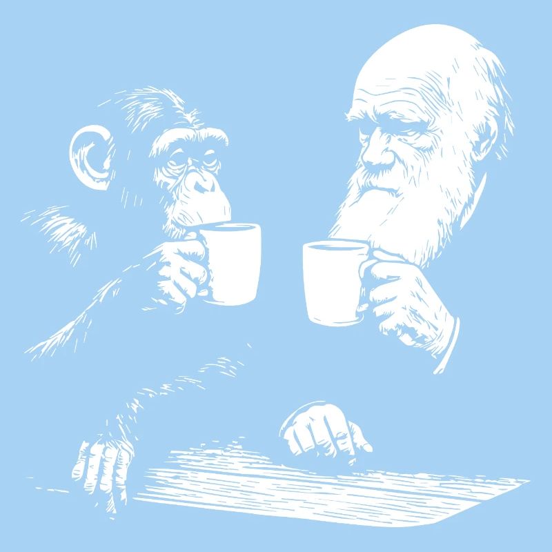 Darwin and monkey drinking Coffee 