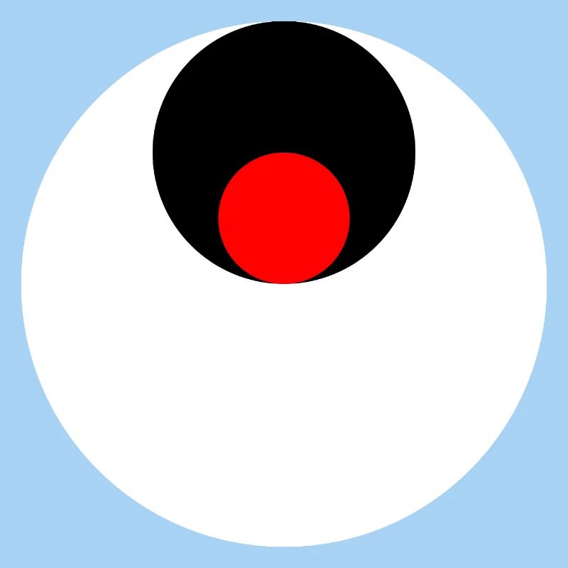 3 circles, white, black and red