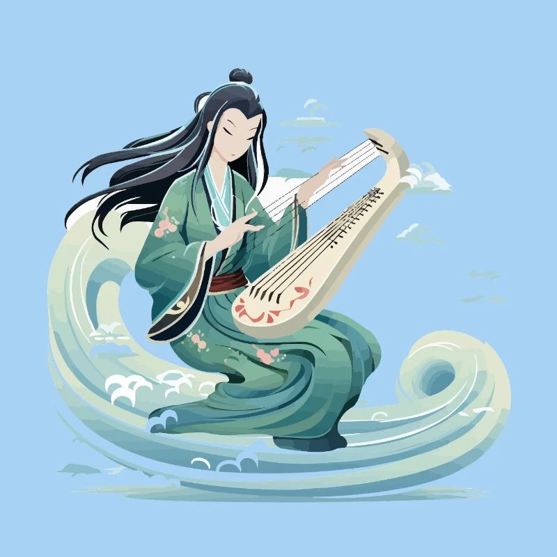 Guqin Master on Sea Wave