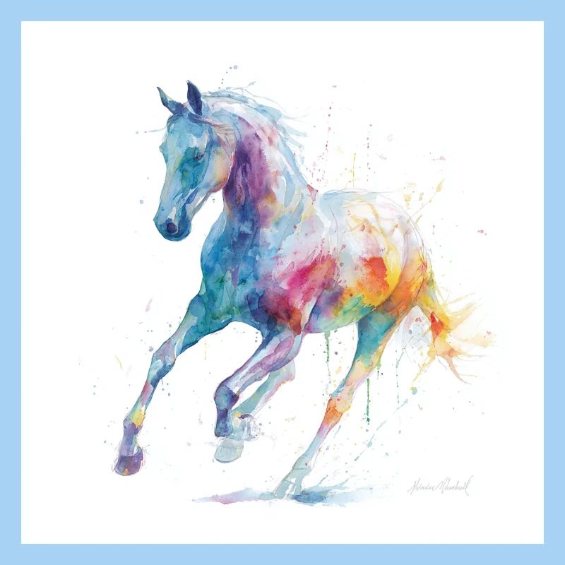 Regenbogen-Aquarellpferd in Bewegung
