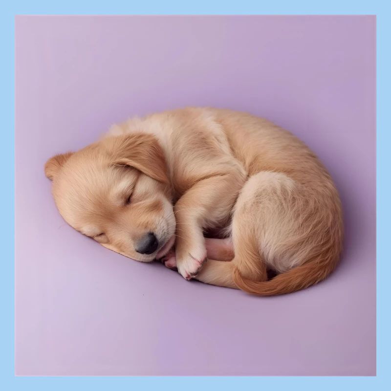 Sleeping Puppy on Lilac Background
