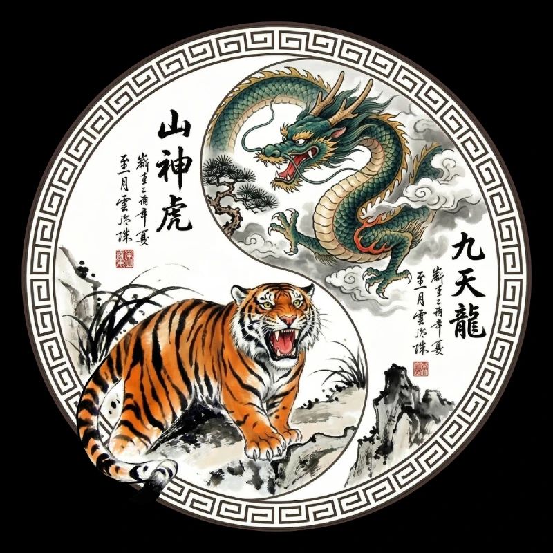 Tiger und Drache Asiatisch