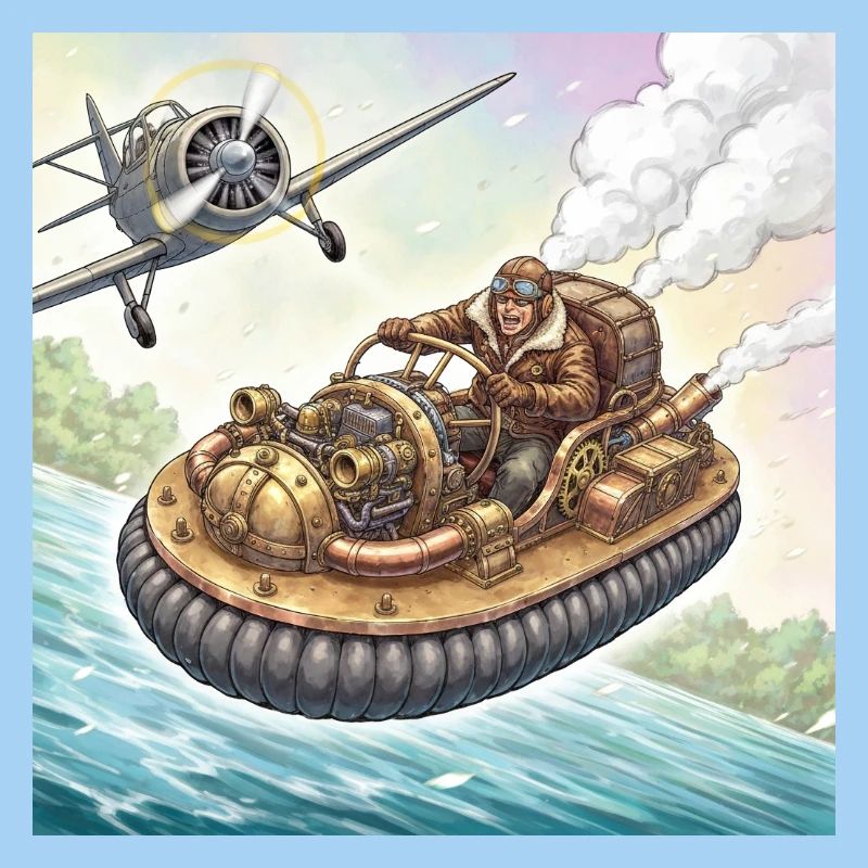 Poursuite fluviale en bateau à air steampunk