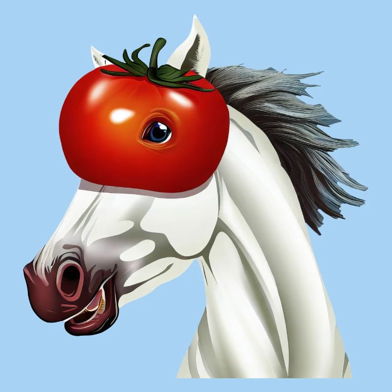 Cheval à tête de tomate - Œuvre d’art unique