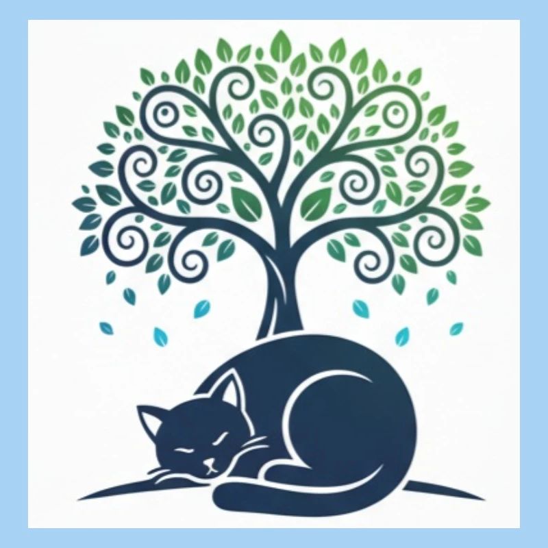 Sleeper cat under tree swirl