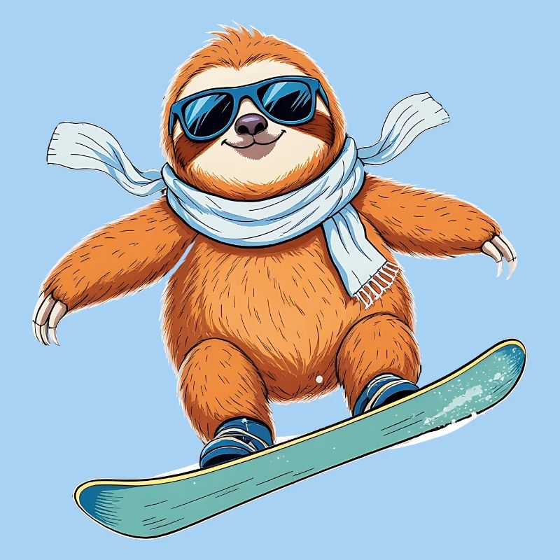 Snowboard Sloth Winter Cool Funny Cartoon