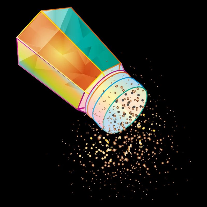 Pfefferstreuer aus buntem Glas mit Pfefferkörner