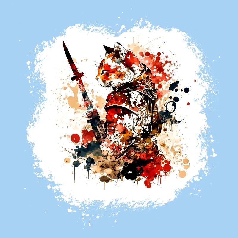 Samurai Cat Red Black
