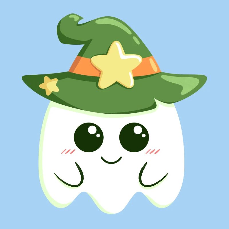 Cute ghost for Halloween dressed as a witch