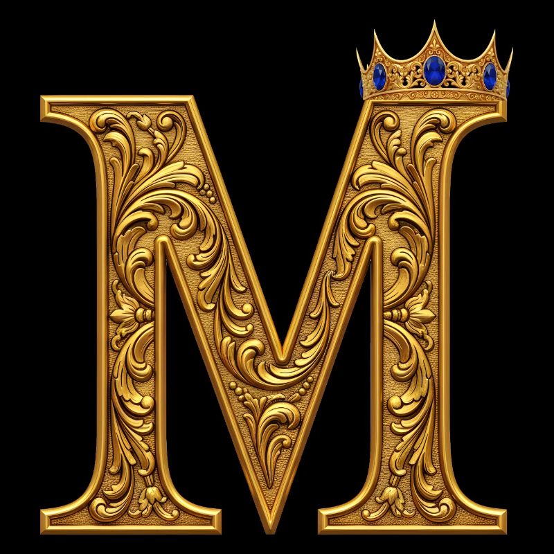 Barockes M Monogramm aus Gold