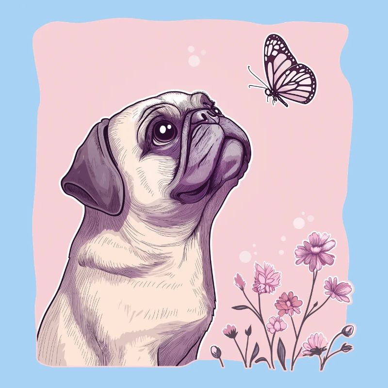 Pug with butterfly