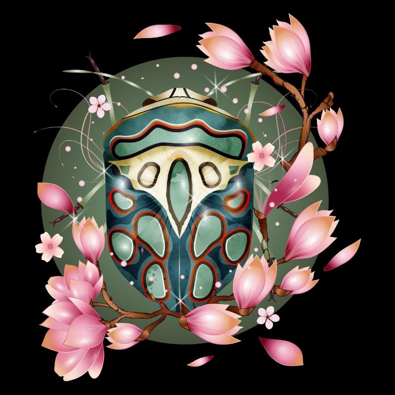 exotic African creepy crawly with magnolias