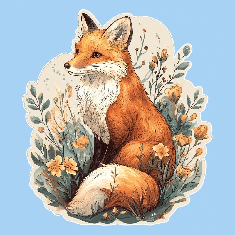 Renard avec des fleurs