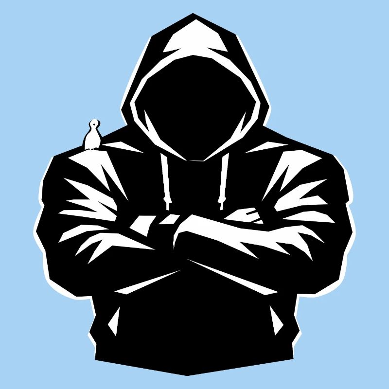 Kapuzenpulli-Figur und Vogel