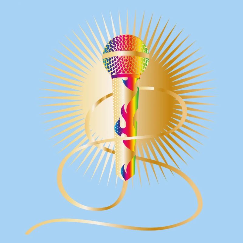 golden microphone with rainbow elements