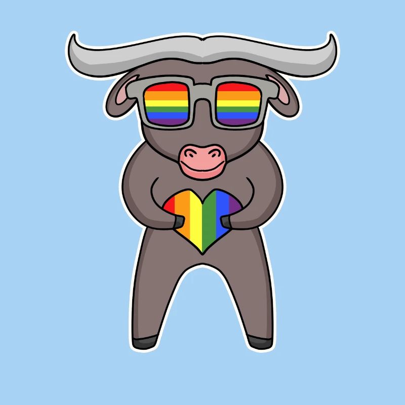 Regenbogen - Ochse mit Brille und Herz