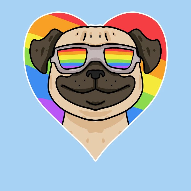 Regenbogen - Hund Mops mit Brille und Herz