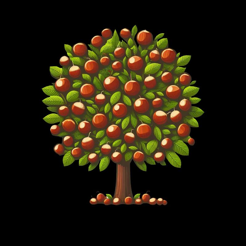 Autumn Treasures: Deciduous Tree with Chestnuts & Trees