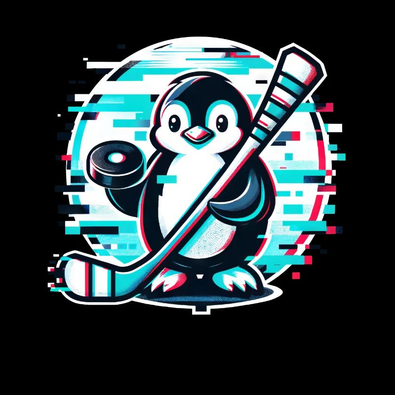 Glitch Pinguin Eishockeyspieler - Digitaler
