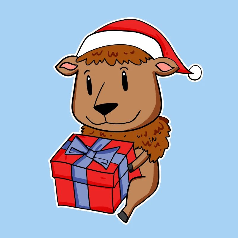 Bison with Santa hat and Christmas gift