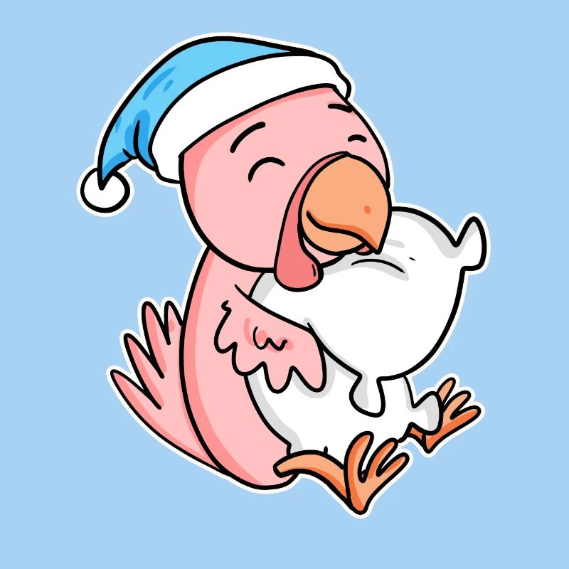 chicken with pillow and sleepy cap