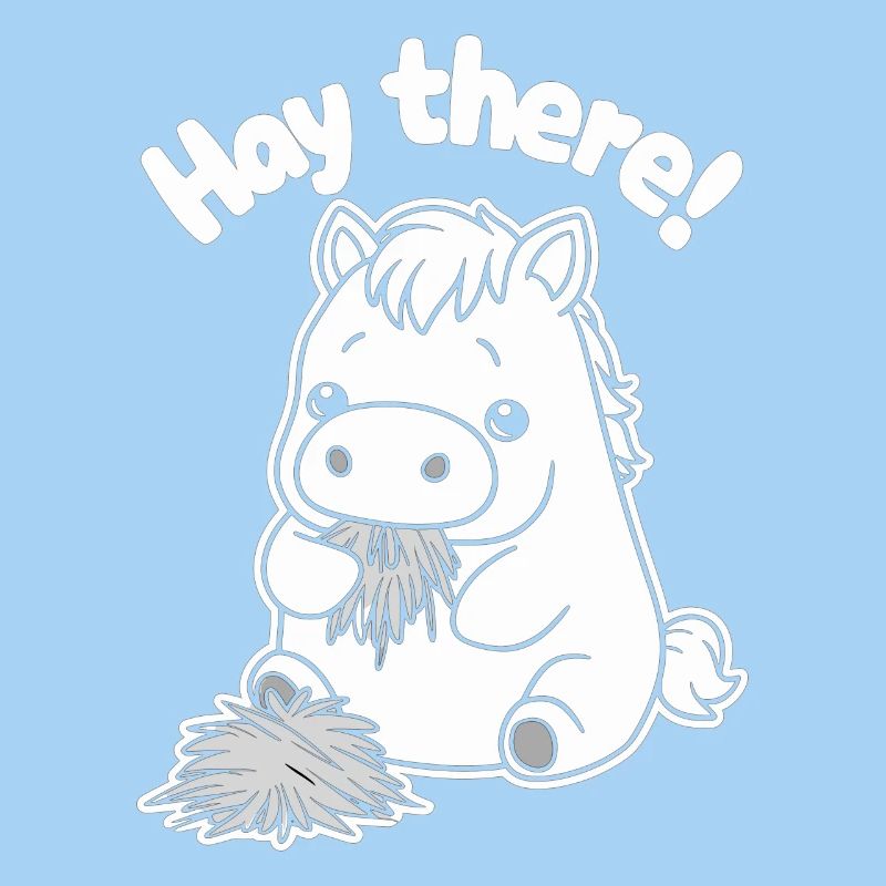 Du foin là-bas ! Illustration de poney mignon mangeant du foin