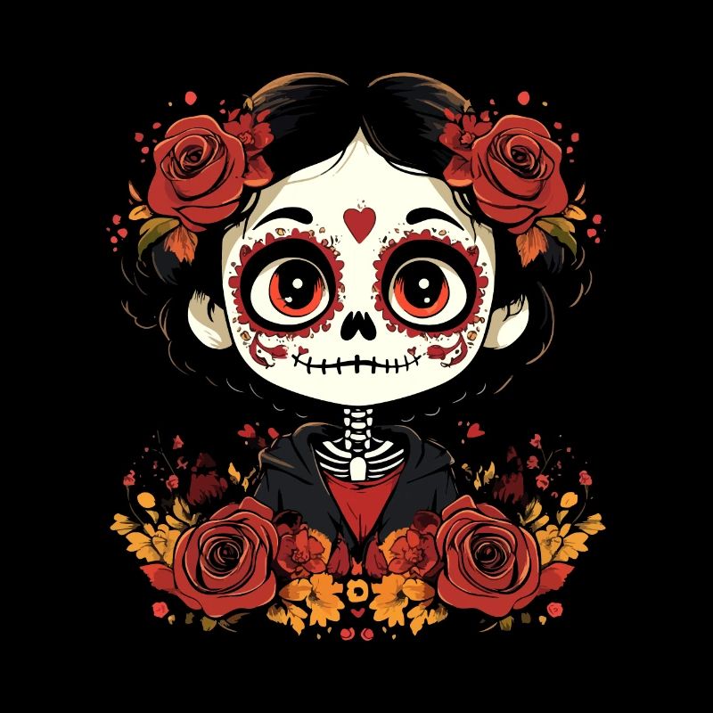 Cute Sugar Skull Face with Roses