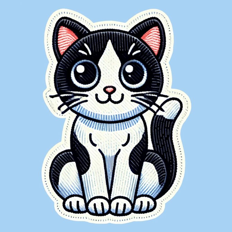 Cute Black & White Cat is sitting nicely / Patch