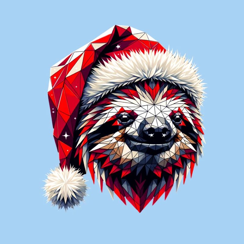 Polygon Art Sloth Santa Hat Original