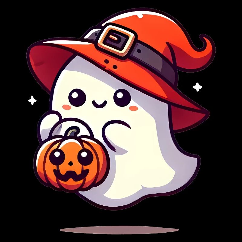 Adorable Ghost with Witch Hat
