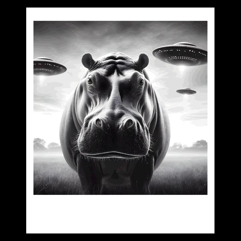 Hippo Sci-fi Funny Graphic Selfie with UFOs Weird