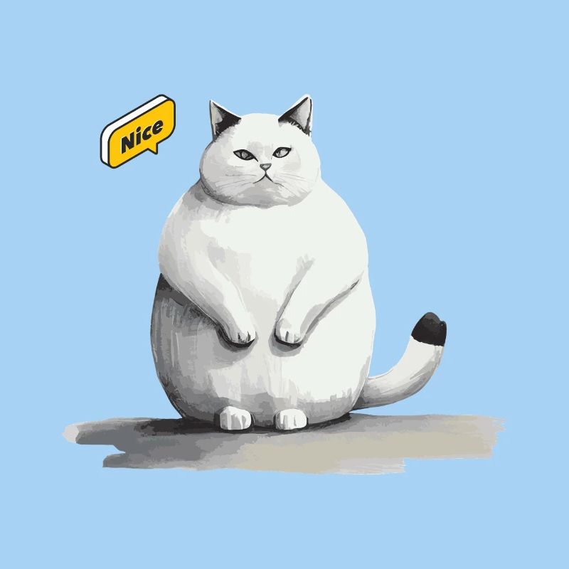 cute white fat cat with speech bubble