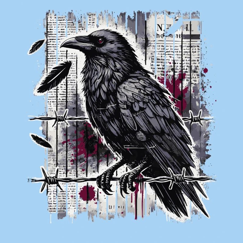 Raven on Barbed Wire - Gothic Dark Art