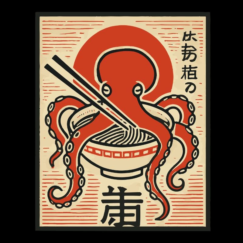 Octopus Retro Japan Style Ukiyo-E Ramen Noodles