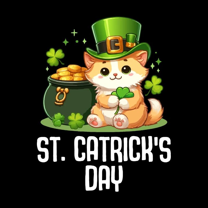 St. Catricks Day Glückskatze St Patricks Kleeblatt