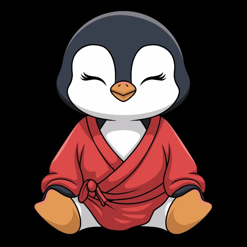 Meditierender Pinguin Im Kimono