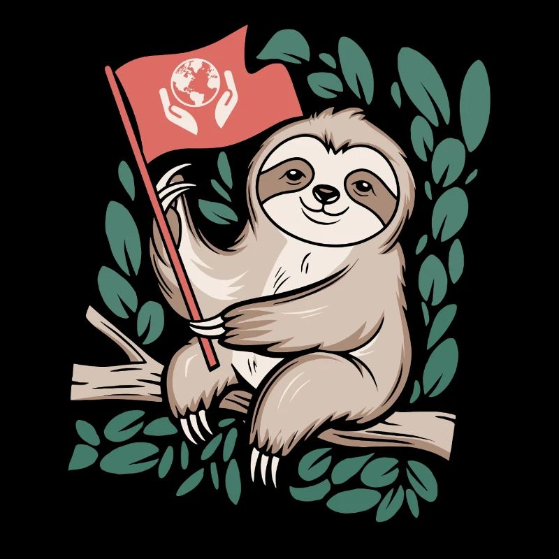 Eco-friendly sloth with environmental flag