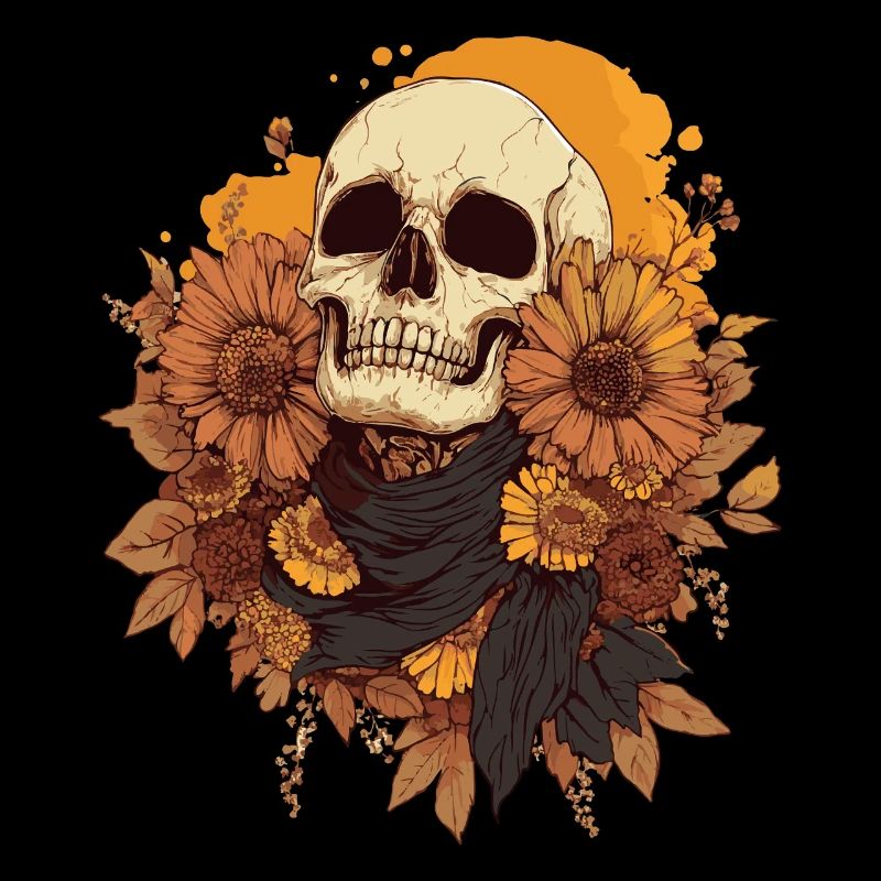 Crâne d’automne avec des fleurs