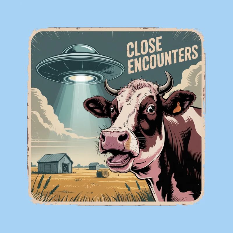 Alien encounter with cow and UFO