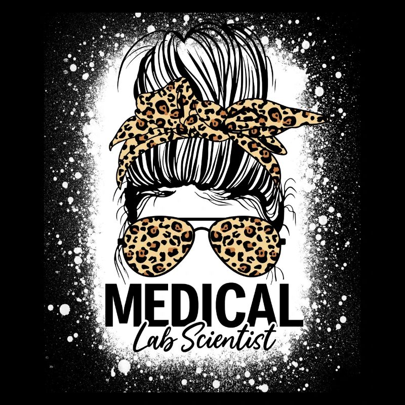Medical Lab Scientist Messy Bun Leopard Funny Lab