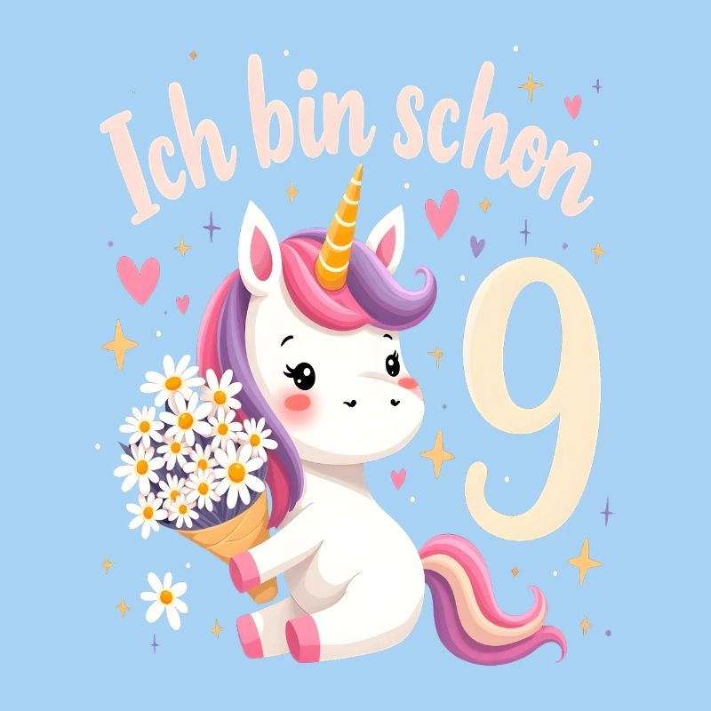Süßes Einhorn 9. Geburtstag für Mädchen