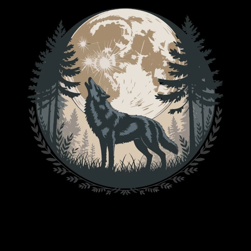 Heulender Wolf Vollmond Wald Silhouette Bäume
