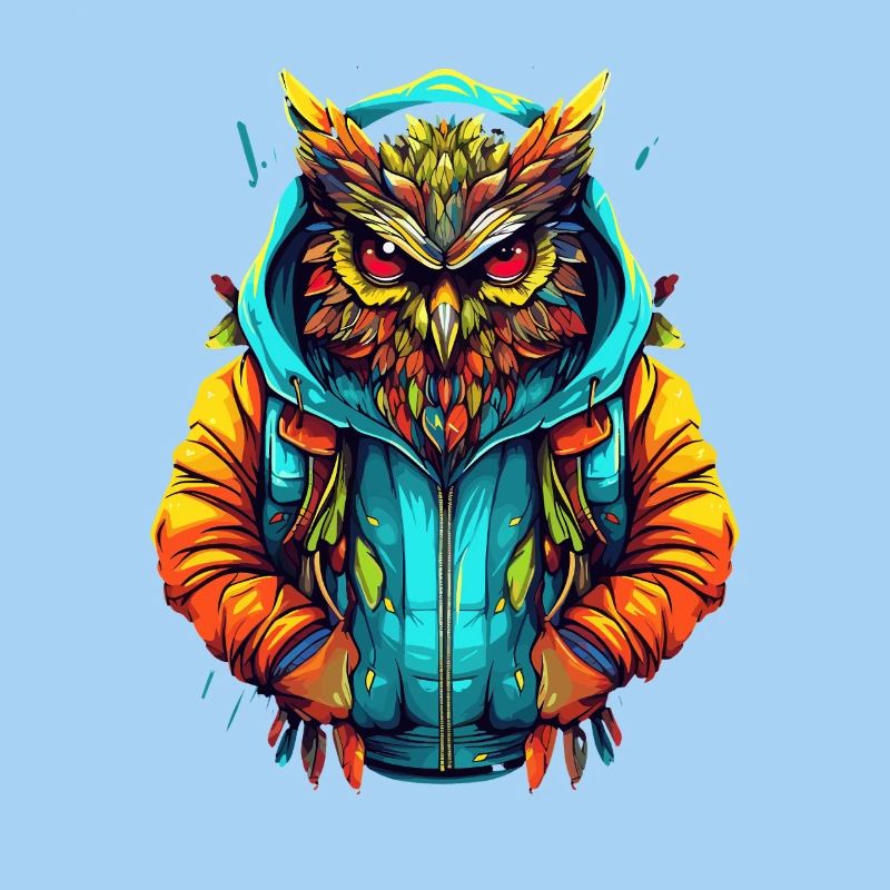 Bunte Eule Mit Kapuze In Urbanem Stil