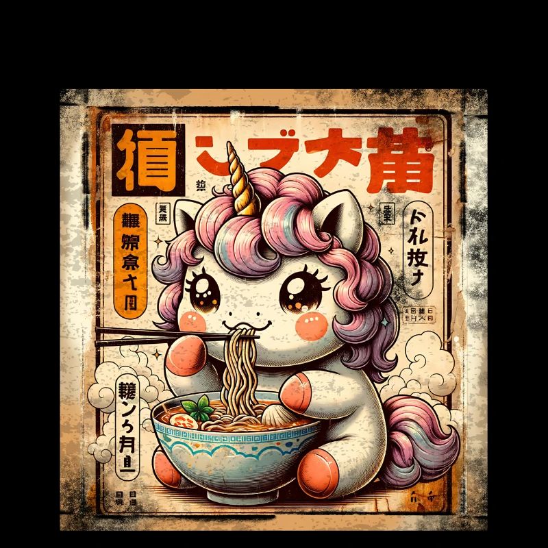 Ramen Einhorn Grunge Poster Style