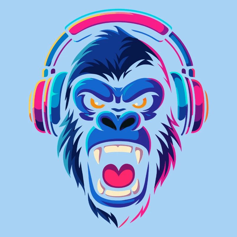 Neon Gorilla mit Kopfhörern